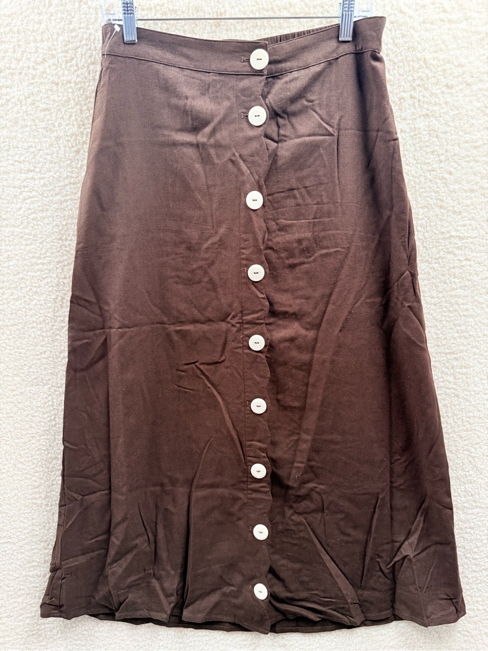 Bagatelle brown button front midi skirt Women's size M Nwt Linen blend
